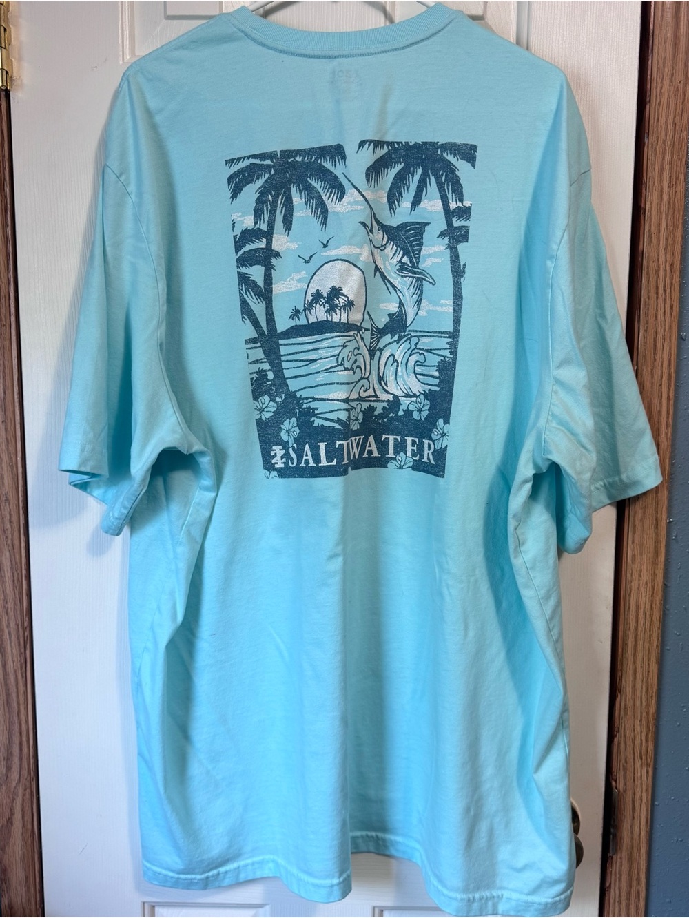 Izod Light Blue Short Sleeve Tee with Coastal Marlin Graphic
